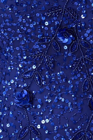 Adrianna Papell Blue Beaded Mesh Gown