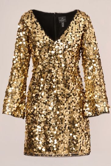 Adrianna Papell Gold Short Sequin Sheath Dress