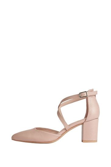 Friends Like These Nude Pink Wide FIt Cross Over Mid Court Block Heel Shoes