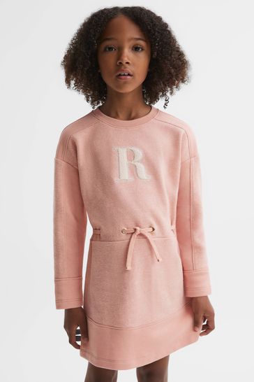 Reiss Apricot Ella Senior Cotton Blend Drawstring Dress