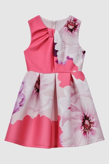 Reiss Pink Rosalind Teen Scuba Floral Print Dress