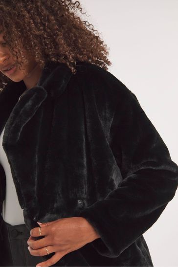 Simply Be Black Maxi Faux Fur Coat