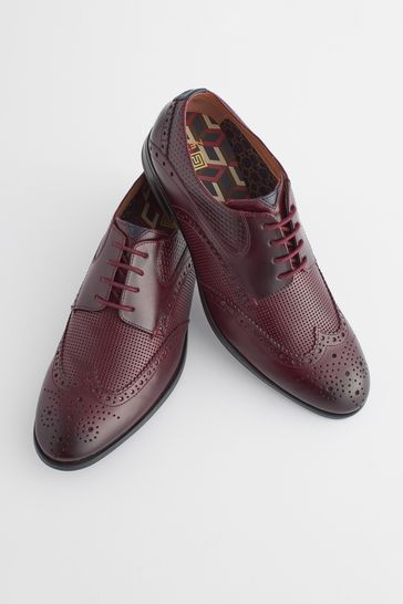 Buy Burgundy Red Leather Embossed Wing Cap Brogues Shoes from Next Bahrain