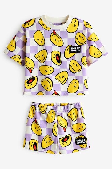 Purple/White Smiley License Short Pyjamas (3-16yrs)