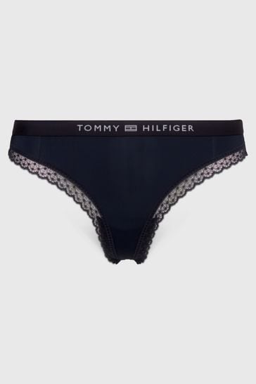 Buy Tommy Hilfiger Blue Logo Lace Satin Thong from Next USA