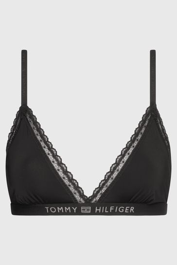 Buy Tommy Hilfiger Black Tonal Logo Lace Unlined Triangle Bralette from  Next USA