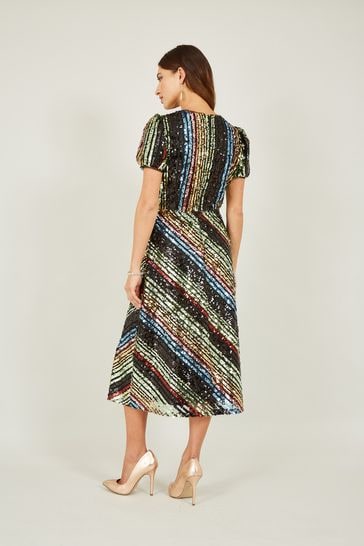 Buy Yumi Natural Rainbow Stripe Sequin Midi Dress from Next Singapore