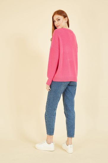 Buy Yumi Pink Sequin Bow Knitted Jumper from Next Luxembourg