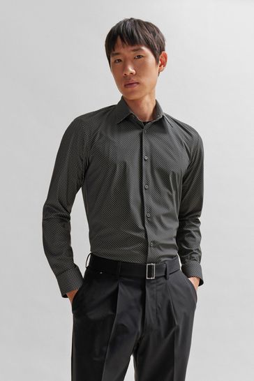 BOSS Grey Printed Slim Fit Shirt