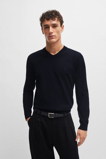 Buy BOSS V Neck Sweater in 100 Cotton With Embroidered Logo from Next Bahrain