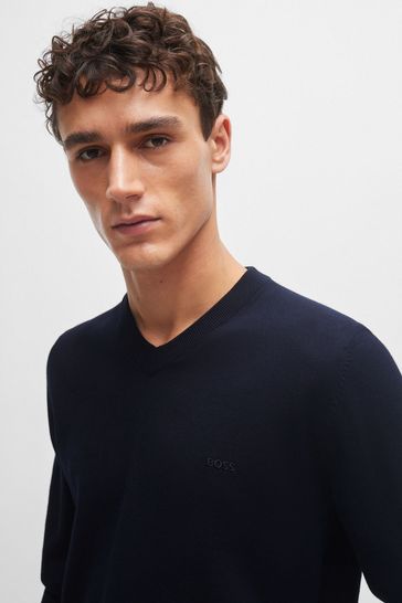Buy BOSS V Neck Sweater in 100 Cotton With Embroidered Logo from Next Bahrain
