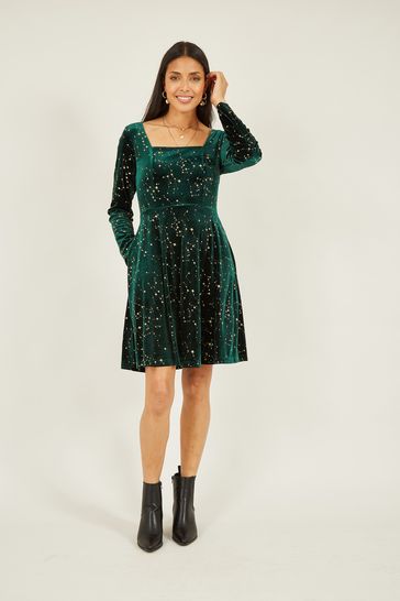 Green long sleeve skater top dress