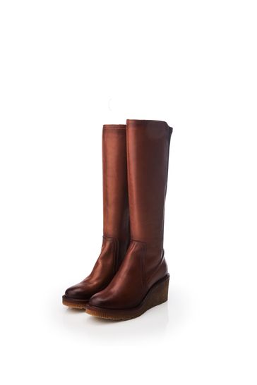 Buy Moda in Pelle Brown Harpette Crepe Wedge Long Side Zip Boots