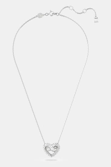 Swarovski Silver Tone Baguette Heart-Shaped Pendant Necklace