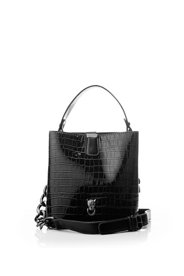 Black croc bucket bag sales