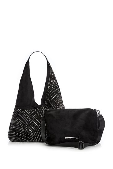 Black studded hot sale hobo bag