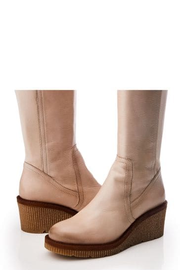 Moda in Pelle Brown Harpette Crepe Wedge Long Side Zip Boots