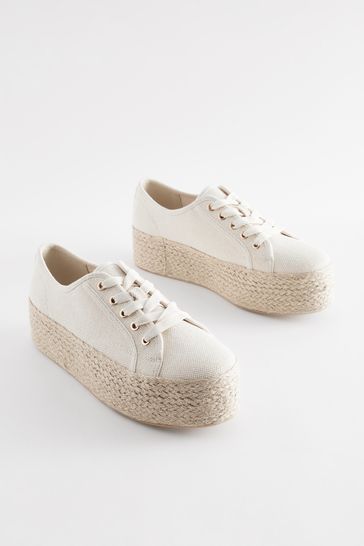 Neutral Forever Comfort® Chunky Flatform Espadrille Lace Up Trainers