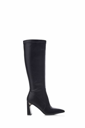 Moda in Pelle Tamika Slim Heel Metal Back Stretch Long Smart Black Boots