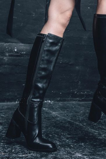 Buy Moda in Pelle Umah Smart Heeled Long Pu Black Boots With Zip