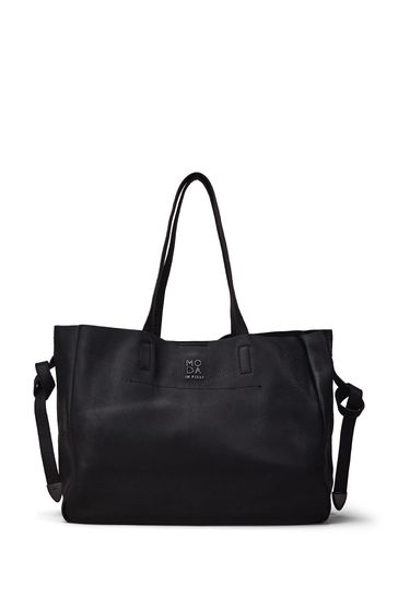 Moda in Pelle Large Indiana Leather Black Tote Bag With Internal Pouch