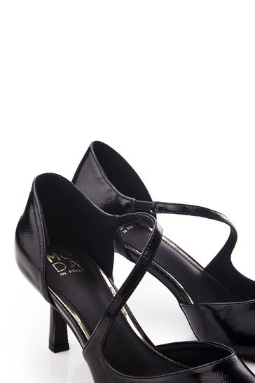 Moda in Pelle Daleiza Heeled Pointed Crossover Court Black Shoes