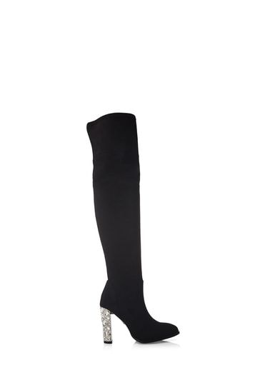 Moda in Pelle Zamaria Over Knee Microsude Black Boots With Feature Heel