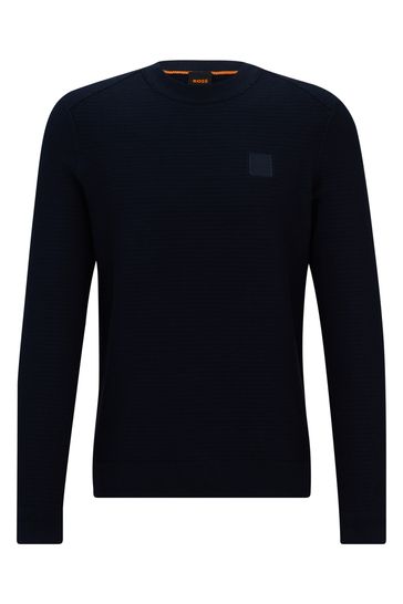 Buy BOSS Dark Blue Box Logo Cotton and Cashmere Blend Jumper from Next Bahrain