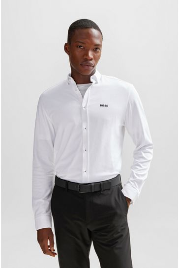 BOSS White Cotton Pique Regular Fit Shirt