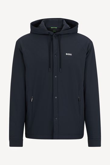 Buy BOSS Navy Blue Button Up Hooded Overshirt Jacket from Next Bahrain