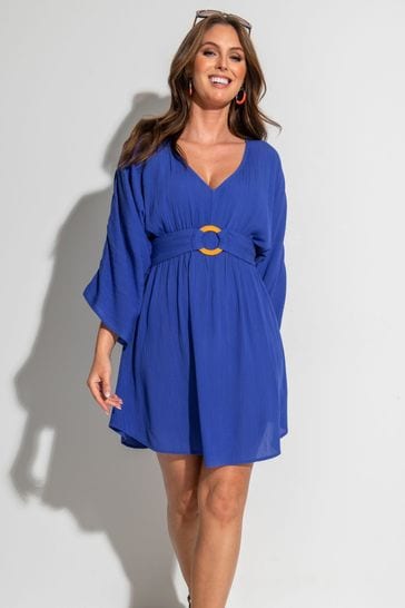 Pour Moi Blue LENZING™ ECOVERO™ Viscose Crinkle O Ring Beach Cover-Up