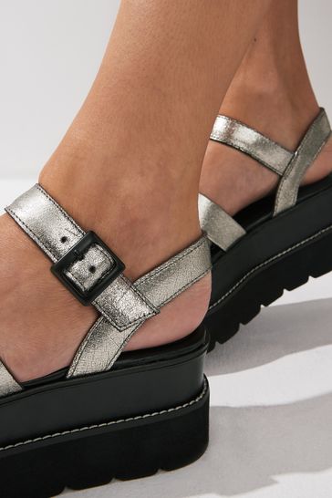 Pewter Forever Comfort Leather Chunky Flatform Sandals