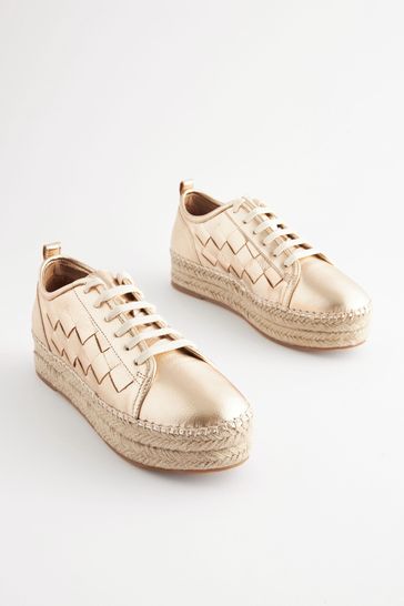 Gold Forever Comfort® Espadrilles Flatform Weave Trainers