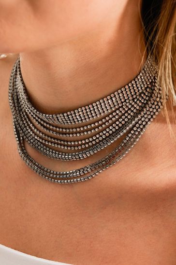 Buy Lipsy Jewellery Black Diamante Multirow Statement Choker from Next Netherlands