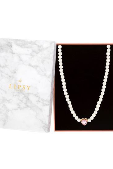 Lipsy Jewellery Gold Tone Pearl Heart Choker Gift Boxed Necklace