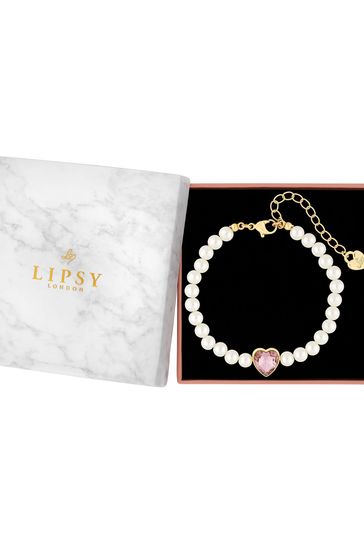 Pulsera dorada de corazones de perlas en caja de regalo de Lipsy Jewellery
