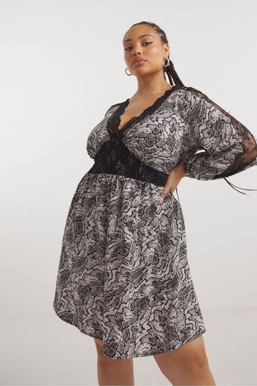 Buy Simply Be Animal Lace Insert Skater Dress from Next Bahrain