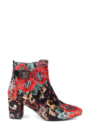 Azalea Wang Floral Embellished Platform Heel Ankle Boots - Blue – Dolls Kill