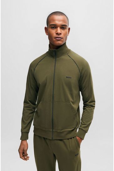 BOSS Green Zip Up Stretch Cotton Sweatshirt