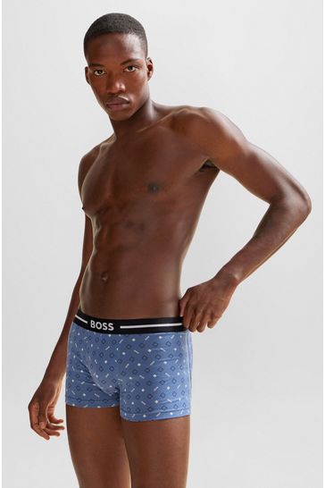 BOSS Blue Stretch Cotton Trunks 3 Pack With Logo Waistbands
