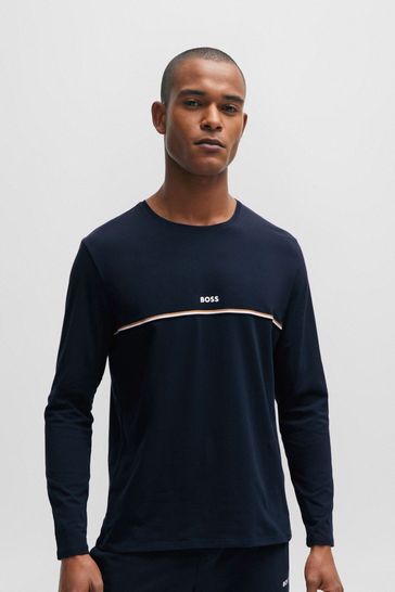 BOSS Blue Stretch Cotton Lounge Long Sleeve T-Shirt