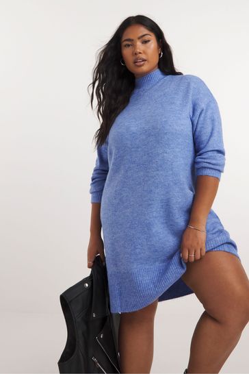 Blue mock 2025 neck dress