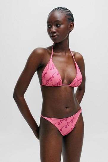 HUGO Pink Quick-Dry Bikini Bottoms With Handwritten Logos