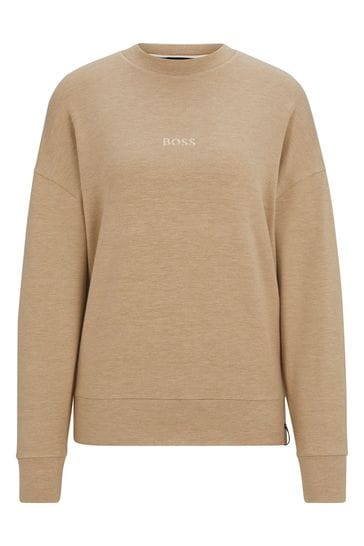 BOSS Beige Embroidered Logo Stretch Sweatshirt