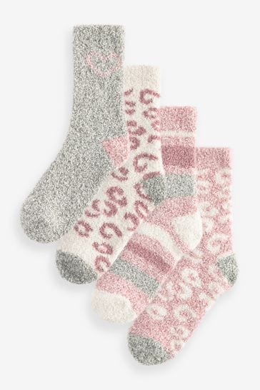 Pink/Grey Animal Cosy Ankle Socks 4 Pack