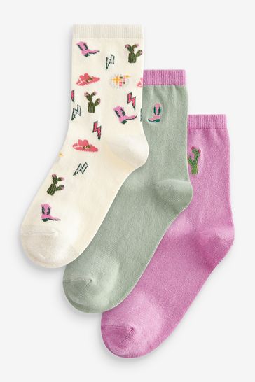 Teal/Pink Sparkle Cowgirl Ankle Socks 3 Pack