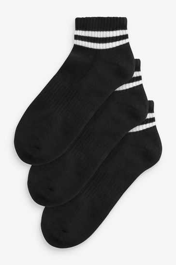 Black Stripe Cushion Sole Trainers Socks With Arch Support 3 Pack