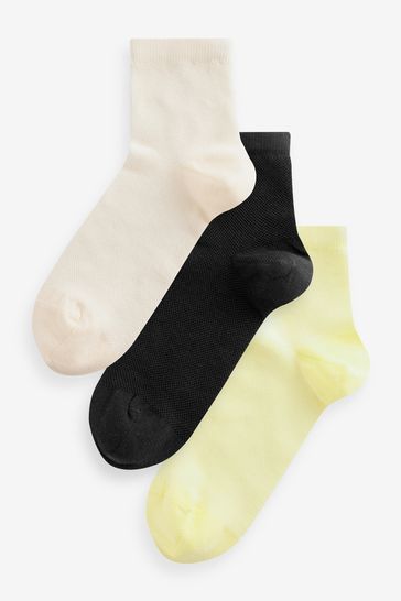 Yellow/Black/Ecru Breathable Mesh Cropped Ankle Socks 3 Pack
