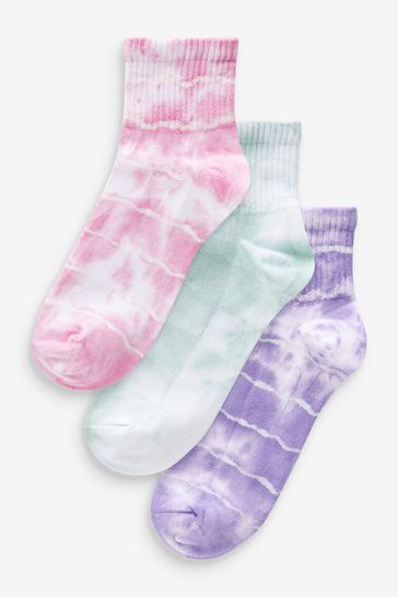 Pink/Lilac/Teal Tie Dye Cushion Sole Cropped Ankle Socks 3 Pack
