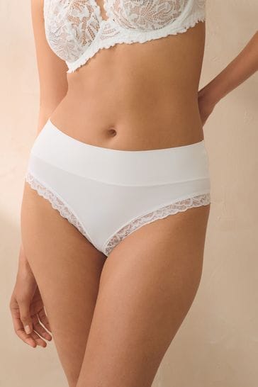 White High Rise High Leg Ultimate Comfort Brushed Lace Trim Knickers